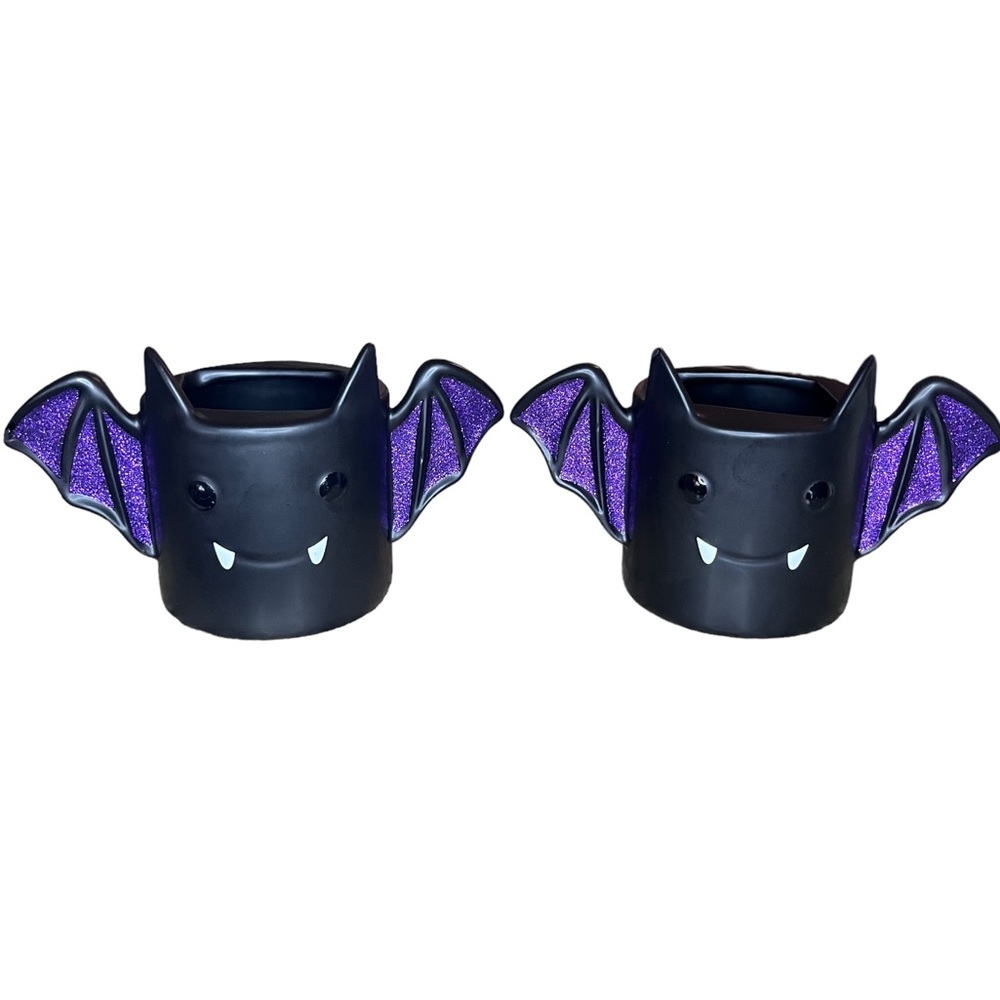 Bath & Body Works Lot 2 Black Halloween Vampire Bat Ceramic Foaming Soap Holders
